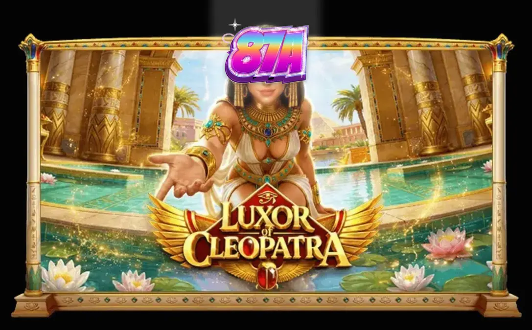 Cenário luxuoso e dourado da slot Luxor of Cleopatra com símbolos egípcios